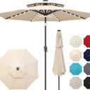 9ft Solar Umbrella Outdoor - 2 Tiers Lighted Solar Patio Umbrella with 40 LED Lights Waterprool UV Protection, Table Umbrella with Tilt for Pool, Porch, Garden, Backyard (Beige), 9ft double-top