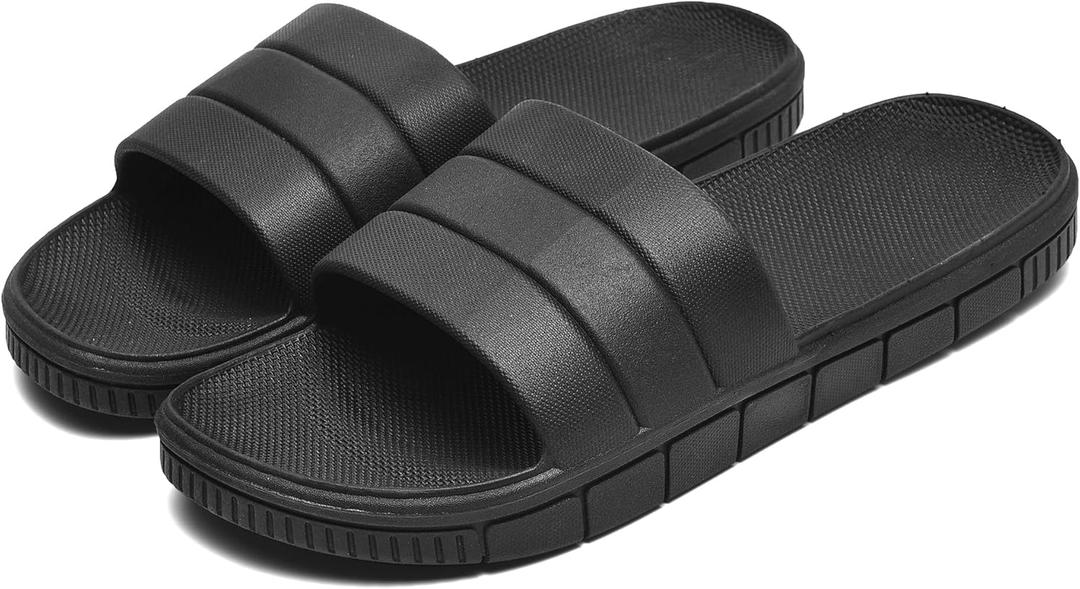 clootess Shower Slide Shoes for Men and Women Home Sandal Bath Slipper Indoor House Pool College Dorm Non-Slip (8.5-9.5 Wide Women/7-8 Men, Black)