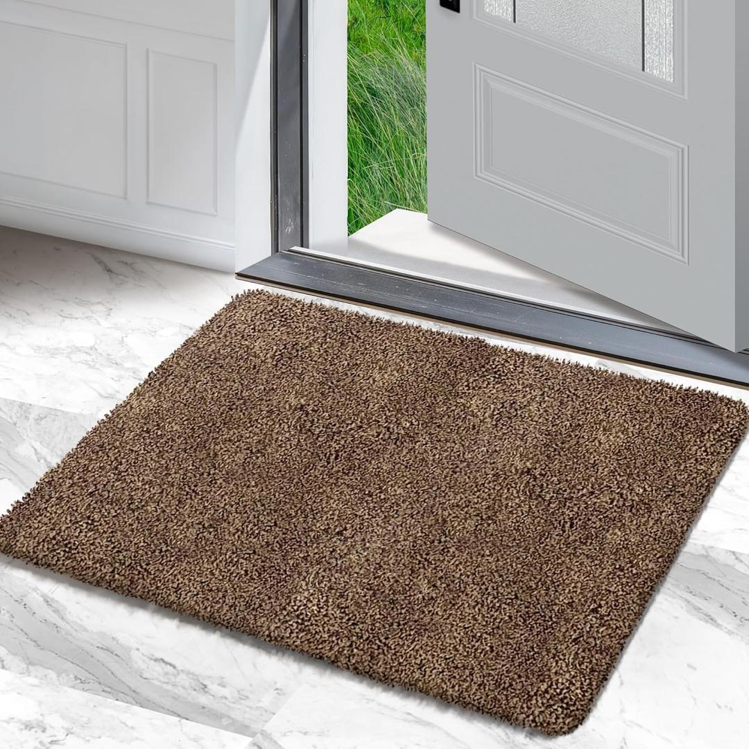Premium Microfiber Indoor Door Mat  20"x30" Washable Entry Mat, Non-Slip, Waterproof Backing, Super Absorbent, Low Profile Entryway Doormat for Indoor Entrance (1'8" x 2'6" (Rectangular), Brown/Dark Brown Fibers)