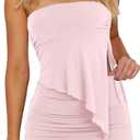 CSDAJIO Women Two Piece Summer Set Club Outfits Drawstring Ruched Side Asymmetrical Tube Top and Bodycon Mini Skirt