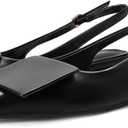 Vertundy Women's Slingback Flats Pointed Toe Flats for Women Low Heel Pumps Ankle Strap Sandals Circle Square Decorative Fashion Design Shoes (6, Black)