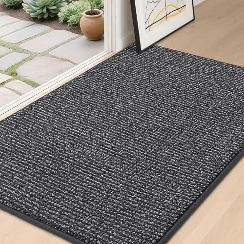 BEQHAUSE Dirt Trapper Door Mat 32" x 48", Non-Slip Washable Doormats Entrance Mat, Dirt Resistant and Absorbent Welcome Mat, Low Profile Floor Mats for Front Back Door and Entryway, Charcoal