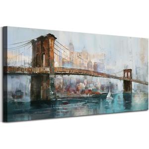 Acocifi New York Brooklyn Bridge Canvas Wall Art for Living Room 58"x29", Modern NYC Skyline Painting Abstract Cityscape Picture, Large Textured Artwork Framed for Bedroom Men Office Home Decor