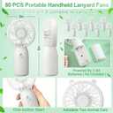 Glooglitter 80 Pcs Mini Portable Fans Bulk Handheld Battery Operated Fan with Lanyard, Cooling Lightweight Pocket Personal Fans for Wedding Birthday Summer Outdoor Use (White), about 6 x 3 inches