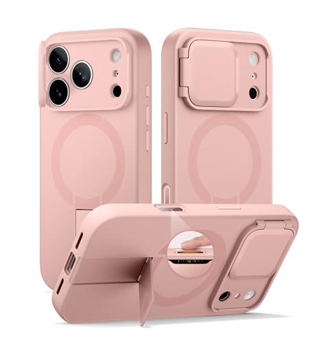SURITCH for iPhone 17 Pro Max Case with Camera Control Cover, Camera Cover and Adjustable Kickstand, Compatible with MagSafe, Shockproof Bumper Protective Cases 6.9 Inch, Pink