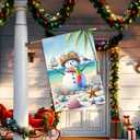 IVN Beach Snowman Christmas Garden Flag 28 x 40 Inch Double Sided House Flag with Shell Palm Tree and Seagull Design for Coastal Outdoor Holiday Decor