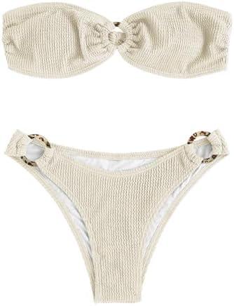 ZAFUL O Ring Bandeau Bikini Sets for Women Sexy Strapless Swimsuits 2 Piece High Cut Bathing Suit, Size M