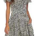 HOTOUCH Women's Casual Dress Floral Summer Dress Ruffle Sleeve Crewneck Flowy Swing Mini Dresses with Pockets, XL
