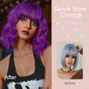 MISSQUEEN Short Dark Purple Wigs with Bangs for Women Loose Wavy Purple Wig Curly Shoulder Length Synthetic Cosplay Bob Purple Wavy Wig for Girl Colorful Costume Wigs