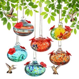 kanpura 6 PCS Hummingbird Feeders for Outdoors Hand Blown Glass Hummingbird Feeder with 2 Flower Feeding Ports Never Fade, Gardening Gifts for Woman Man