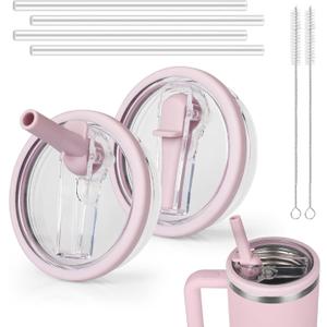 40oz Flip Straw Lid Replacement for Stanley Quencher H2.0 Tumbler, 2 Lilac Leak Proof Flip Lid & 4 Tritan Straws & 2 Straw Brush