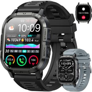 Smart Watch for Men Fitness Tracker: Make/Answer Call Military Smart Watches for Men Digital Mens Watches Running Waterproof Smartwatch Android Phones iPhone Samsung Compatible Heart Rate Monitor (Black)