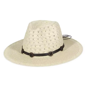 GEMVIE New Summer Hat Panama Hats Hollow Out Straw Hat For Men Women Leather Ribbon Large Brim Sun Beach Hat Jazz Cap Fedora (7-7 1/4, Beige A)