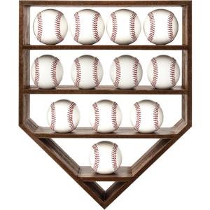 Baseball Display Case Wooden Shadow Box Holder Shelf Wall Cabinet Organizer for 12 Balls