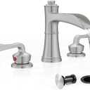 Widespread Bathroom Faucet, 4-16 Inch Brushed Nickel Waterfall Bathroom Faucets Solid Brass Sink Faucet Bathroom Vanity Faucets 3 Hole 2 Handle with Supply Water Hoses Pop-up Drain