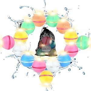 Self Sealing Reusable Water Balloons 15PCS Light Up Magnetic Water Balloons for Kids Adults Quick Refillable Silicone Water Bomb Splash Balls Summer Pool Beach Outdoor Activities Water Games Toy
