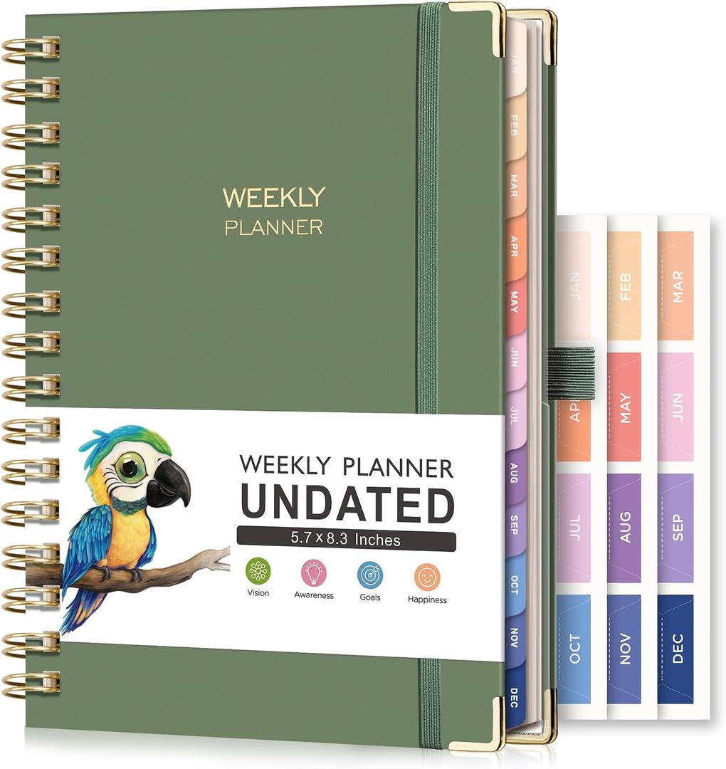 RETTACY 2026 Planner, Weekly and Monthly, Large Size (8.5" x 11"), 2026 Calendar, Jan 2026 - Dec 2026, 12-Month Tabs, Flexible Plastic Cover, 100 GSM Thick Paper (Light Green)