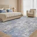 Tortania Washable 10x14 Area Rug for Living Room: Modern Abstract Neutral Large Soft Thin Rugs - Non Slip Indoor Carpet for Bedroom Dining Room Office Nursery Home Floor Decoration - Blue Grey