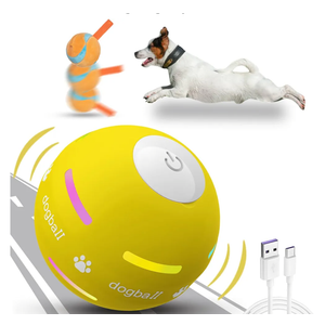 Dog Balls,The 3rd Generation Interactive Toys for Puppy/Small/Medium/Large Dogs,Improved Dog Rolling Effect Tennis Ball with Strap, Tough Motion Activated Automatic Moving Dog Toys (Yellow)