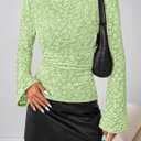 MEROKEETY Women's Bell Long Sleeve Shirts 2025 Fall Floral Going Out Tops Slim Fit Y2k Clothes Outifts (Green, M)
