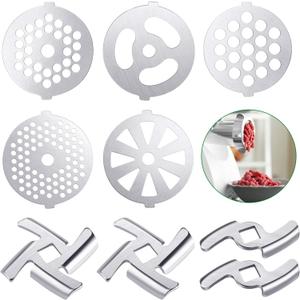 Mudder 9 Pieces Meat Grinder Blades Plate Discs Stainless Steel Food Knife Cutter Meat Grinder Replacement Parts for Size 5 Stand Mixer Accessories