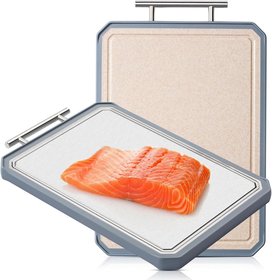 Titanium Cutting Board Double Sided, Titanium Cutting Boards for kitchen, Wheat straw Large Cutting Board for meat, Easy Clean and Non toxic Chopping Board Dishwasher Safe (16"L x 11"W)