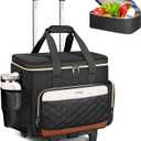 Ytonet Rolling Teacher Bag with Insulated Lunch Carrier, 15.6" Rolling Laptop Bag Women with Detachable Dolly, Large Roller Briefcase for Women Roller Tote Bags for Teacher Work Office Nurse Craft (Black/Beige/Brown)