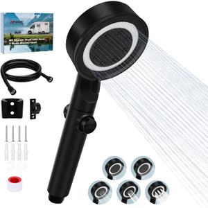 RV Shower Head with Hose, 5+1 Mode High Pressure Replacement with On/Off Switch, Water Saving Motorhome Shower Head for RV/Campervan, Caravan(Black)