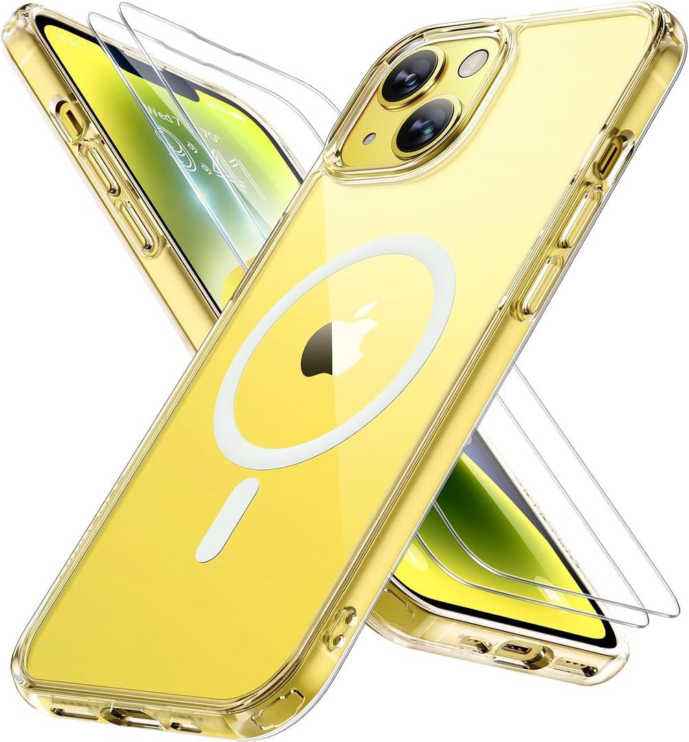 Miracase Magnetic for iPhone 14 Case 6.1 inch (Compatible with MagSafe)with 2X Screen Protectors Military-Grade Protection, Anti-Fingerprint Translucent Matte Phone Case Cover, Clear