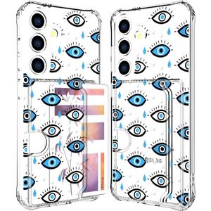 Compatible with Samsung Galaxy S24 / S25 Case Card Holder for Women Cute Design,Wallet Phone Cases Transparent Cool Kawaii Protective (Clear Blue Evil Eyes)