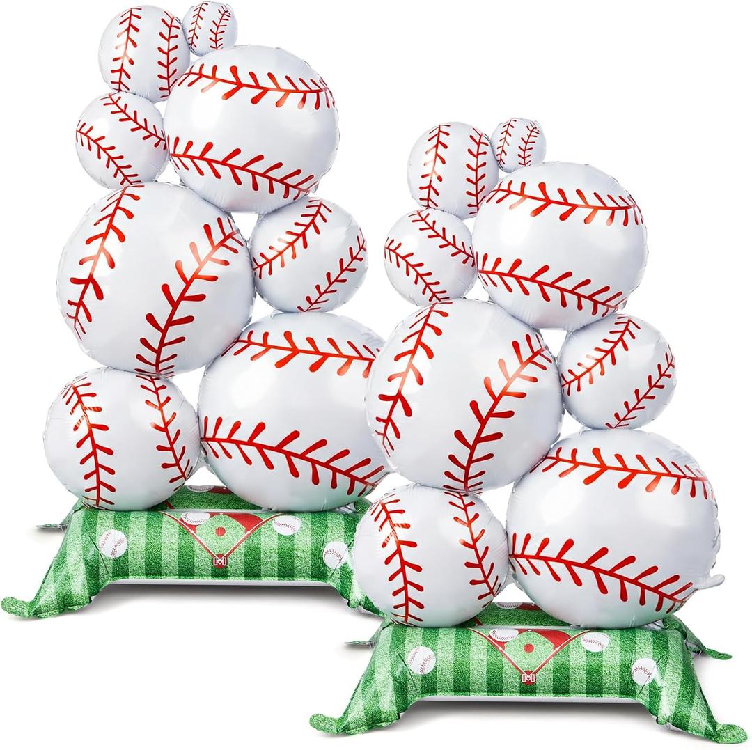 Soulchen 2 Pcs 3.5 ft Giant Self Standing Baseball Foil Balloons for Baseball Birthday Party Decoration Team Celebration Decor Backyard BBQ Sports Themed Party Supplies