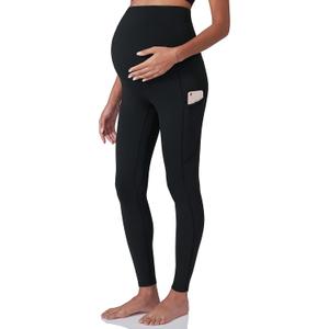 POSHDIVAH Women's Maternity Workout Leggings Over The Belly Pregnancy Yoga Pants with Pockets Soft Activewear Work Pants (X-Large, Black)