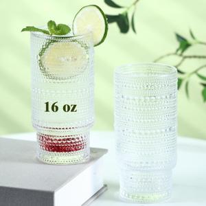 6pcs Hobnail Drinking Glasses Set, 16 oz Vintage Glassware Drinking Glasses, Clear Water Glasses Tumbler, Cups for Kitchen, Juice, Beer, Cocktail, Whiskey