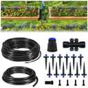 HIRALIY 50FT Garden Watering System, Drip Irrigation Kits for Plants, New Quick Connector, Blank Distribution Tubing, Saving Water Automatic Irrigation Equipment for Patio Lawn (10FT 15mm Hose+ 40FT 1/4" Tubing)