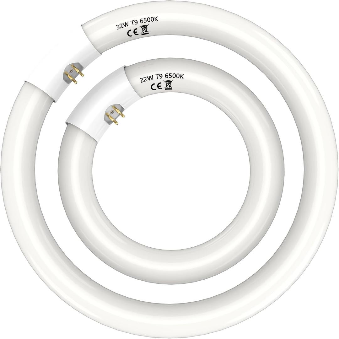 FC8T9 22W and FC12T9 32W Circular Light Bulbs Set, 8 Inch T9 22 Watts Round Fluorescent Bulb, 12 Inch 32 Watts Fluorescent Lamp,CRI 80, 6500K,G10q Prong, 2 Pack