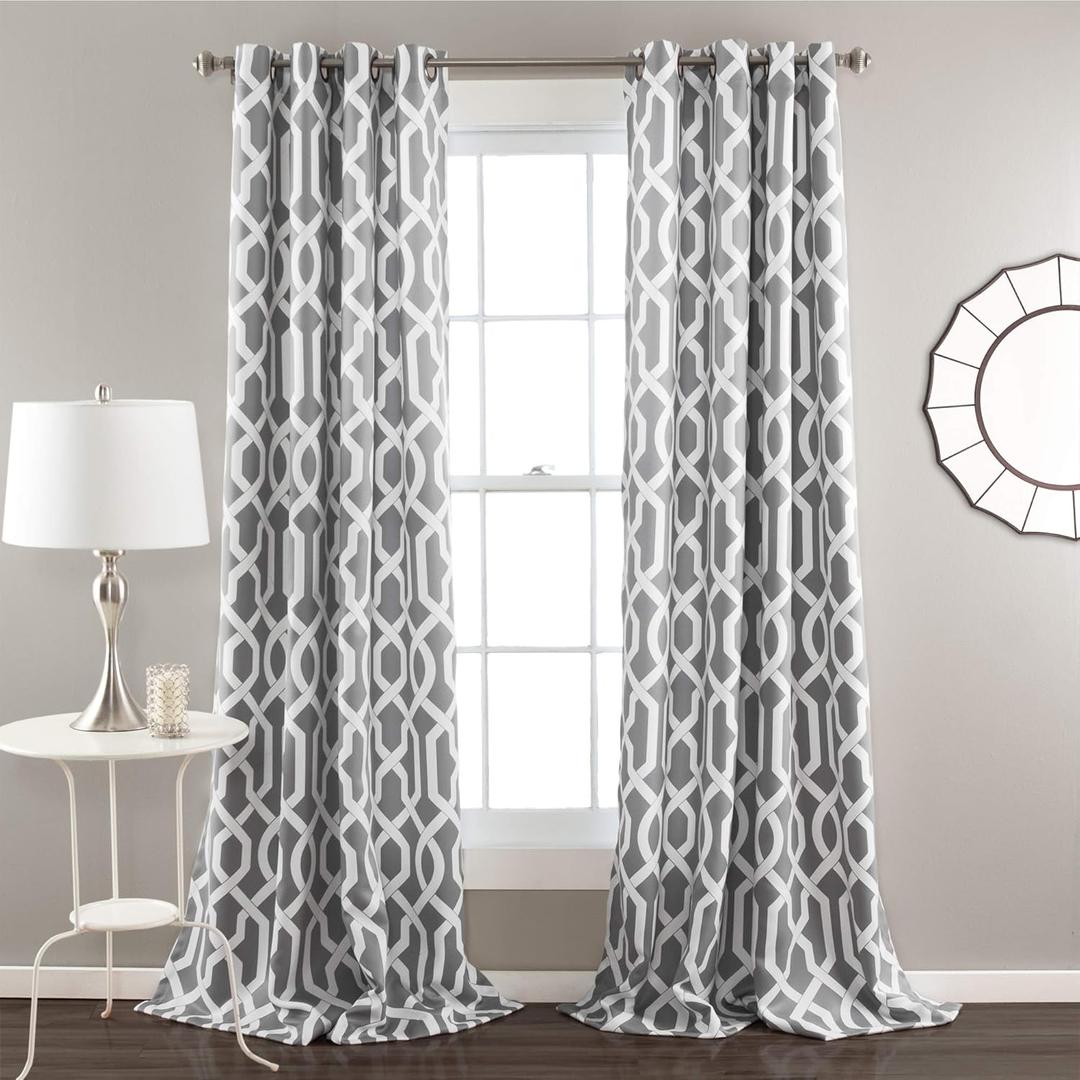 Lush Decor Edward Trellis Curtains Light Filtering Window Panel Set for Living, Dining, Bedroom (Pair), Gray, 52"W x 84"L (Grey)