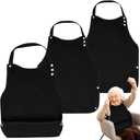 CASYUNE 3 Pack Adult Bibs for Elderly Women Men Clothing Protector with Crumb Catcher Reusable Waterproof Adjustable, Black