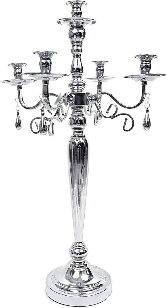 Allgala Crystal Metal Plated Tealight Votive Decorative Candle Holder (26" 5-Arm Silver)