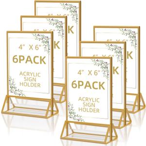 Acrylic Sign Holder 4 x 6 Clear Table Flyer HolderPlastic Display Stand for Home Office Shop- Exhibition 4 x 6 inches (6pcs) (Gold)
