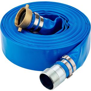 DAVCO 1.25" ID x 50 ft Pool Backwash Hose, Heavy Duty Reinforced Blue PVC Lay Flat Water Discharge Pump Hoses For Swimming Drain Pools and Clean Filters, with Brass NPT Pin Lug and KC Nipple Fittings