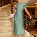 RIHOAS Midi Cocktail Dresses for Women Wedding Guest V Neck Ruffle Spring Summer A Line Formal Dress Flowy Party Gown Wedding (Green, L)