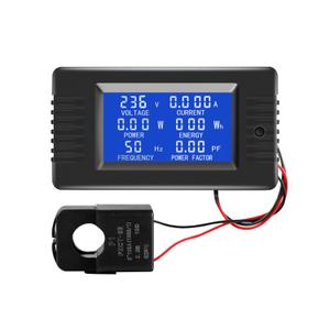AC Current Voltage Amperage Power Energy Panel Meter LCD Digital Display Ammeter Voltmeter Multimeter with Split Core Current Transformer CT AC 80-260V 100A Multi-Function Power Monitor