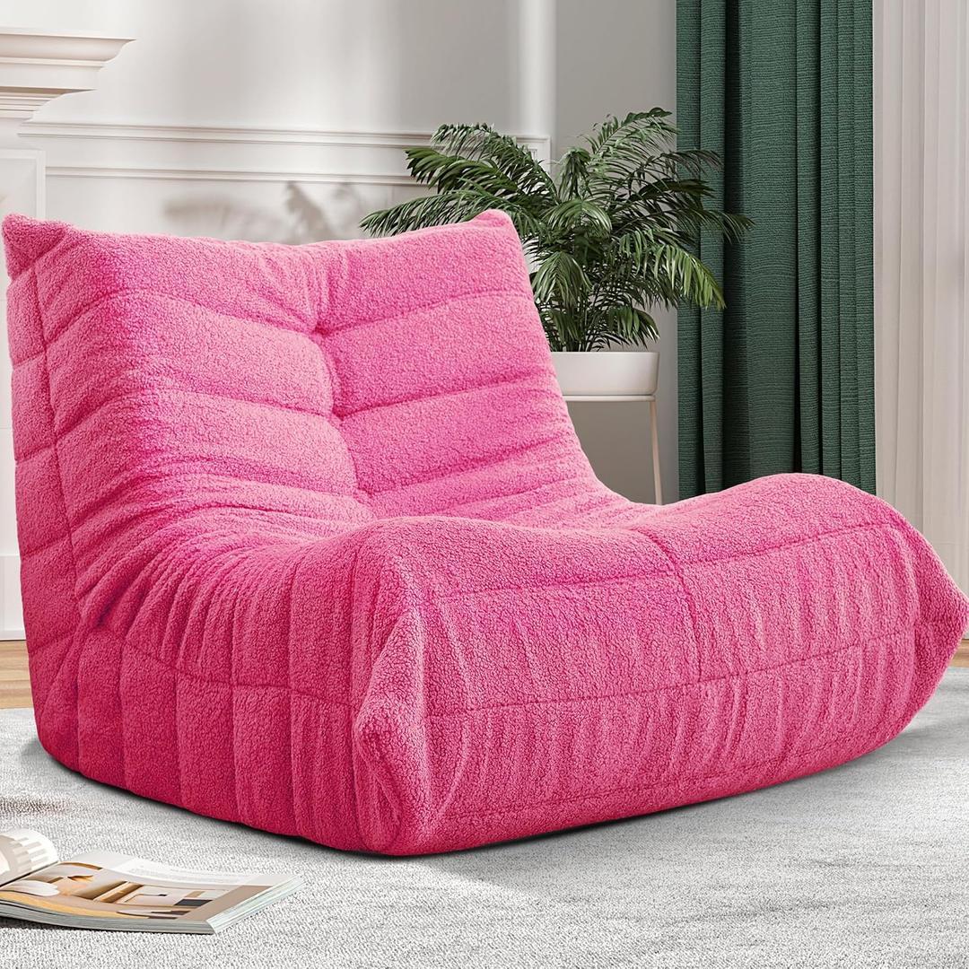 Bean Bag Chairs for Adults,Large Togo Chair,Comfy Bean Bag Couch, Dark Pink, Large, Teddy