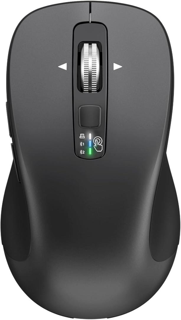 Wireless Bluetooth Mouse (USB + BT1 + BT2), Full Size Mouse, 4-Way Scrolling, Multi-Device Silent for Computer, Laptop, iPad, MacBook (Grey)