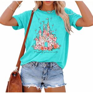T&Twenties Women Magical Shirt for Women Funny Magic Kingdom Family Vacation Tshirt Casual Graphic Short Sleeve Tee Tops Light Blue (Blue, S)