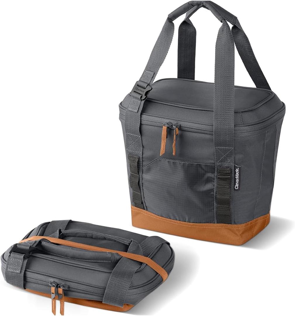 CleverMade Pacifica Collapsible Cooler Bag Small Portable Cooler Bag for Travel, Foldable Insulated Cooler for Beach, Picnic & Road Trips, Holds Up to 18 Cans, Leakproof Soft Carry Cooler - Gray