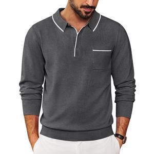 COOFANDY Mens Knit Polo Long Sleeve Collared Sweater Polo Business Casual Polos with Pocket.2XL