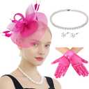 Fascinators Hats with Gloves Set for Women 20s 50s Cocktail Tea Party Wedding Costume Headwear