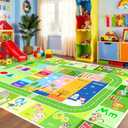 BATATADOCE Kids Rugs for Playroom - Educational Rug with ABC Alphabet,Animals Colors,ABC Rugs for Children Playroom Cartoon Kids Play Mat for Bedroom Decor,Green 2.5×4Feet