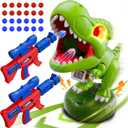 Realistic Dinosaur Moveable Shooting Toys, 2 Pack Launchers with Aiming, Roaring Dino Eyes & Belly Glow, LCD Score Record, Stocking Stuffers for Kids Toys Gifts for Boy Ages 3 4 5 6 7 8 9 10+ Year Old (Green)